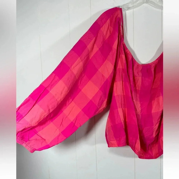 Lane Bryant Classic Crop Off-The-Shoulder Top Pink Buffalo Check Sz 26/28 - Picture 3 of 8